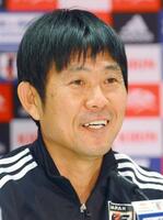 Manager Moriyasu at a press conference before the match against USA = Düsseldorf (Kyodo)