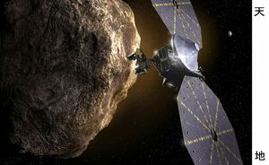　小惑星群「木星トロヤ群」を目指す米国の探査機ルーシーのイメージ（サウスウエスト研究所提供）　
